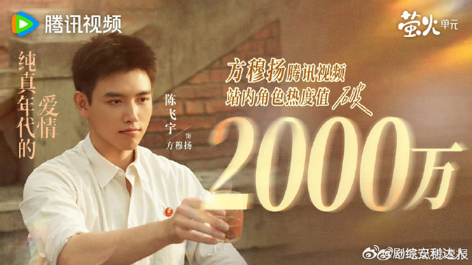 陈飞宇方穆扬角色热度破2000万陈飞宇方穆扬角色热度 方穆扬角色热度再传捷报，陈