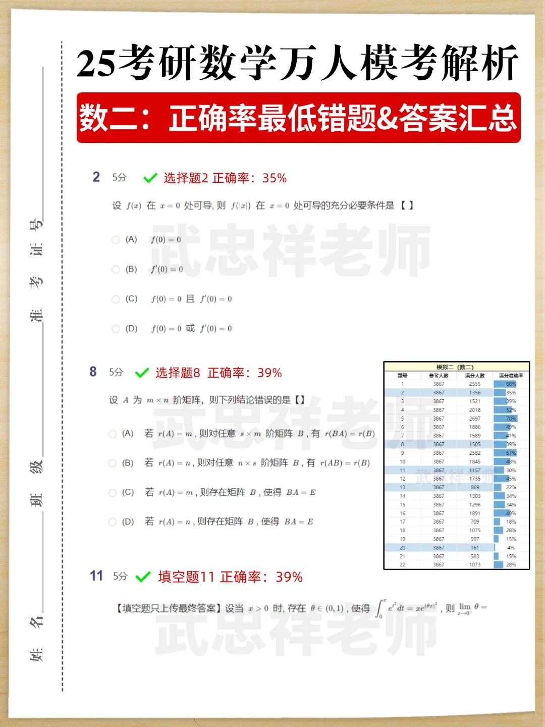 模考正确率最低的几道题，帮同学们查漏补缺