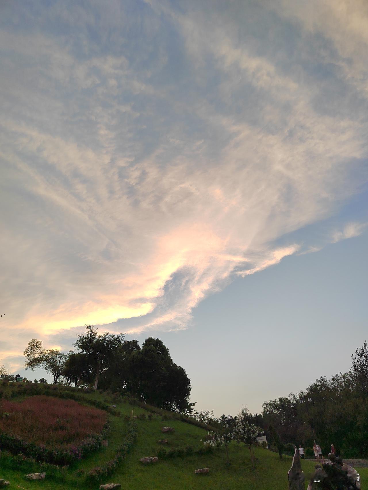 天是热了点，不过晚霞很好看。[送自己一朵花][烟花][爆竹]