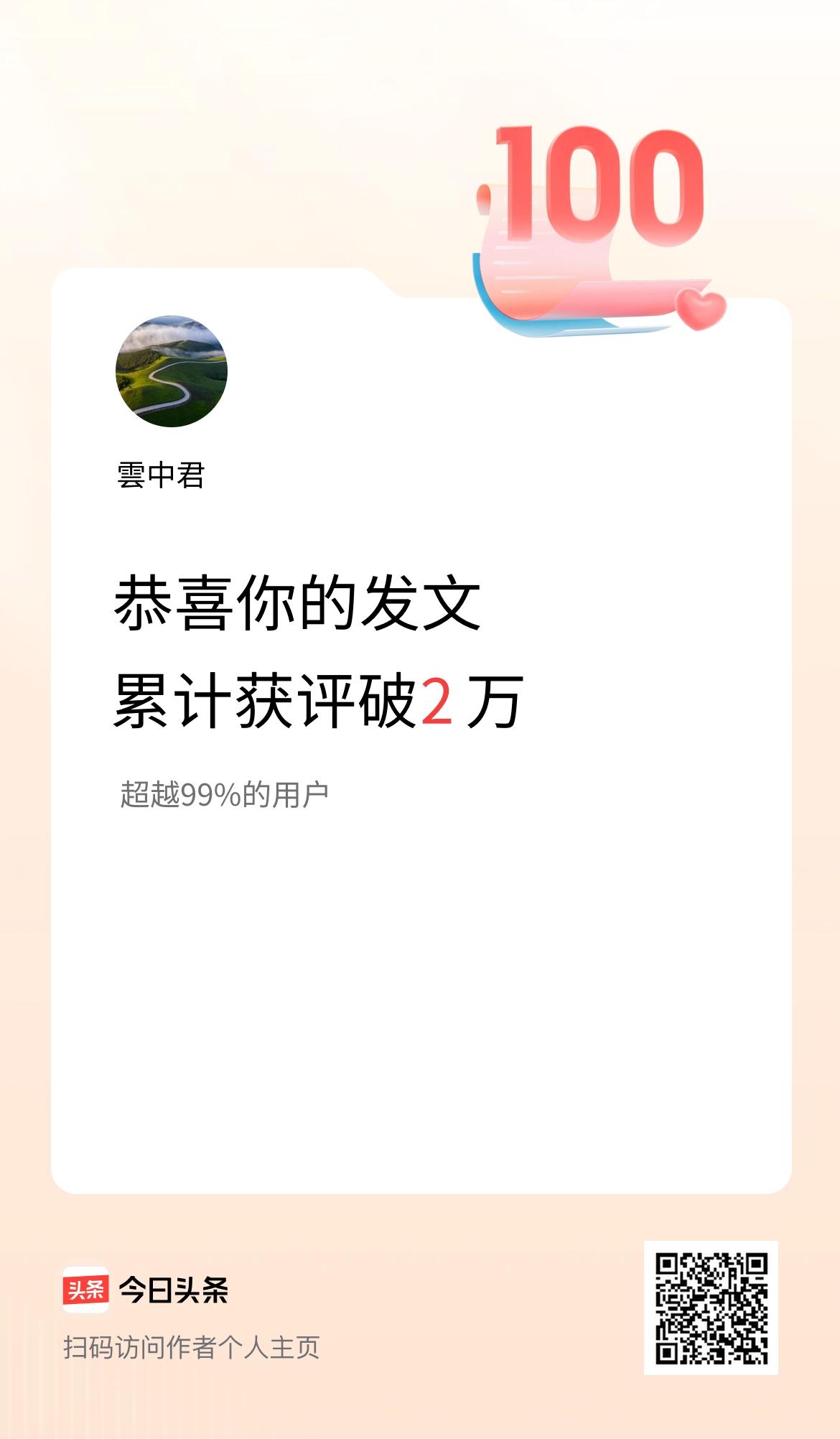 我在头条累计获评论量破2万啦！