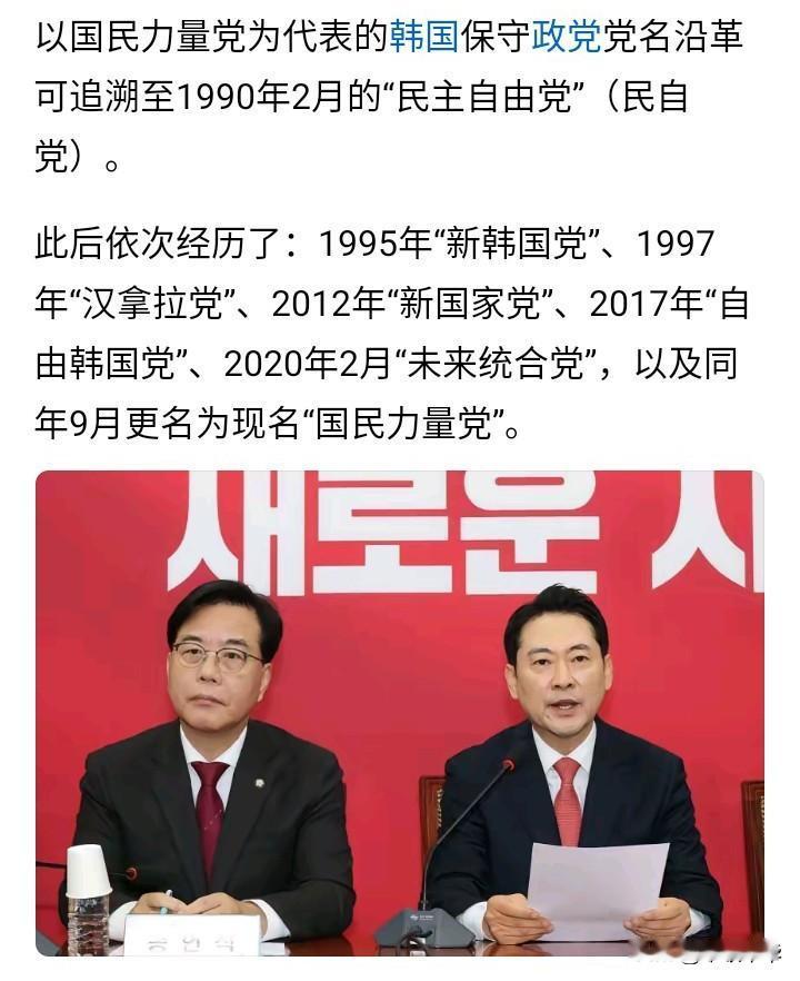 从图中可以看出韩国最大的在野党即国民力量党的名称多如繁星，现在又因2024年末本