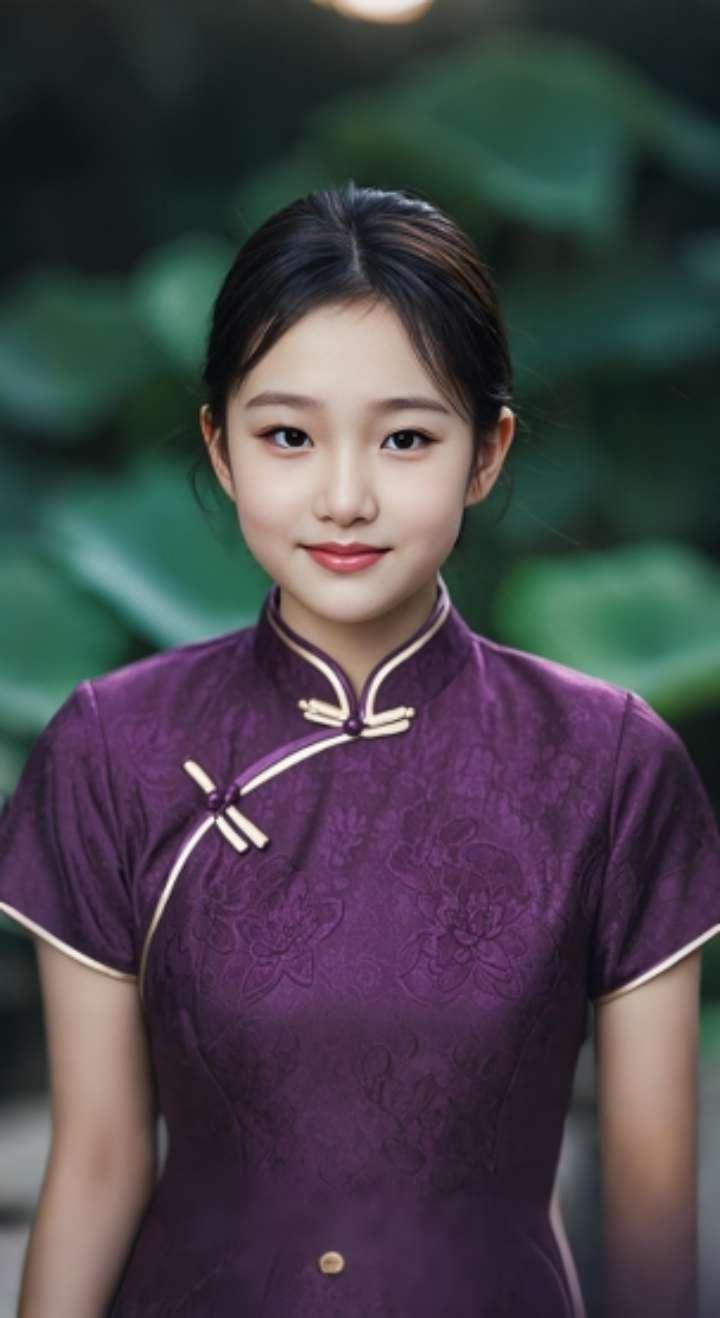 AI扩图 AI紫裙旗袍韵