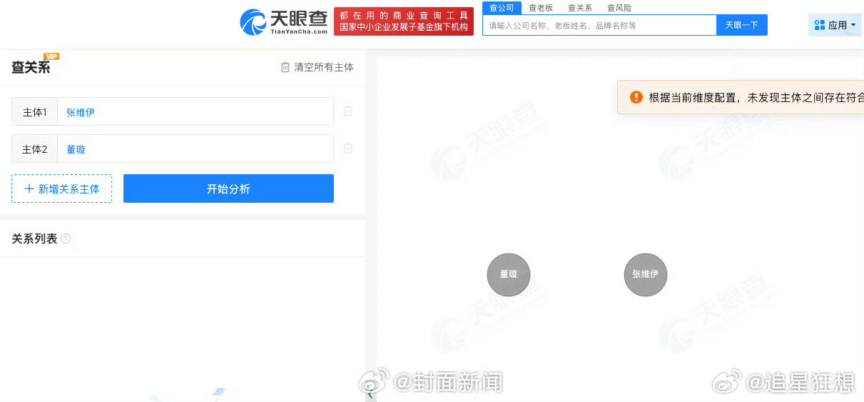 董璇张维伊暂无商业关联这让两人在商业层面的关系一目了然。然而，董璇的个人商业之路