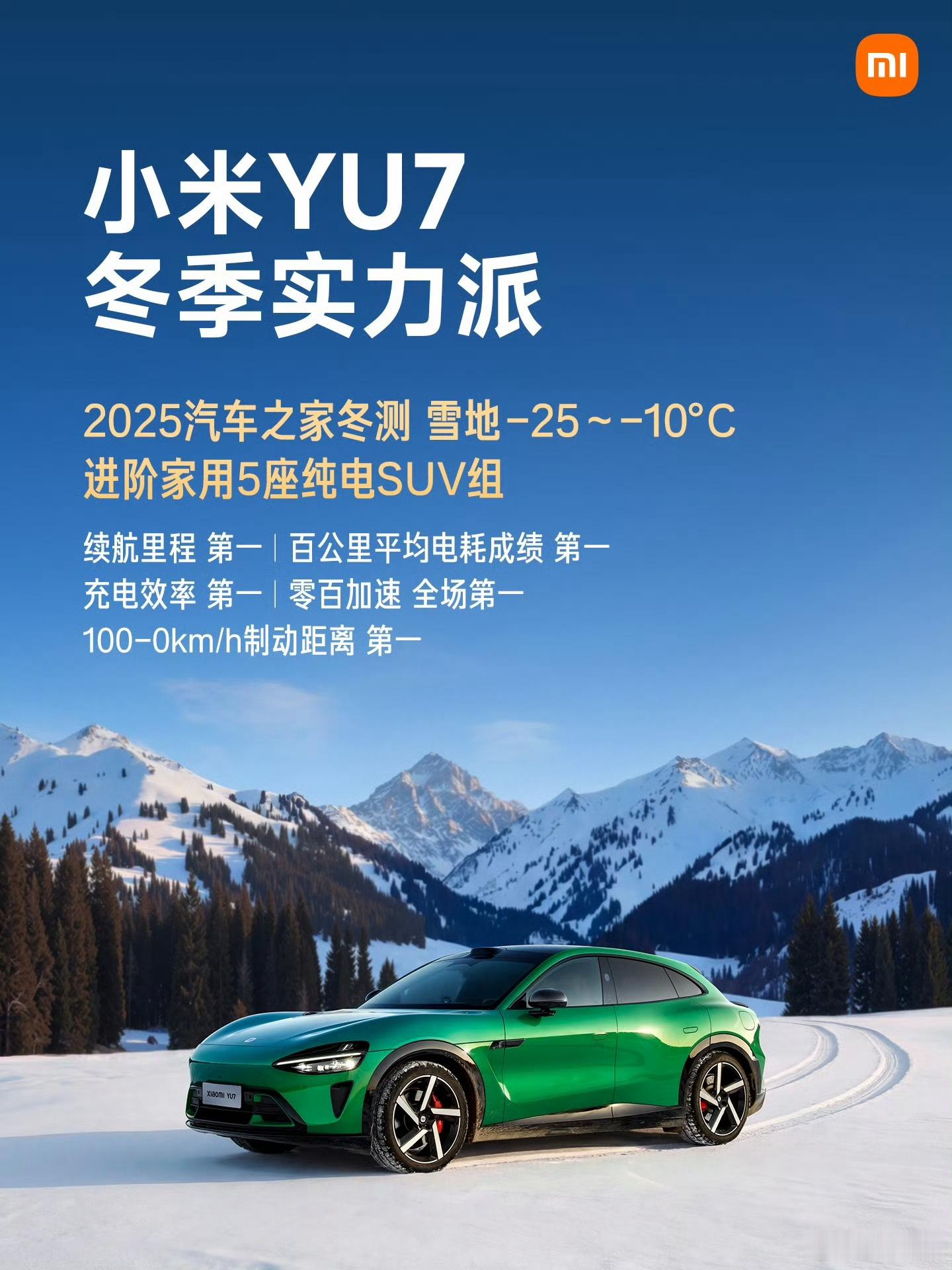 2025汽车之家冬测，小米YU7拿下5个第一。 