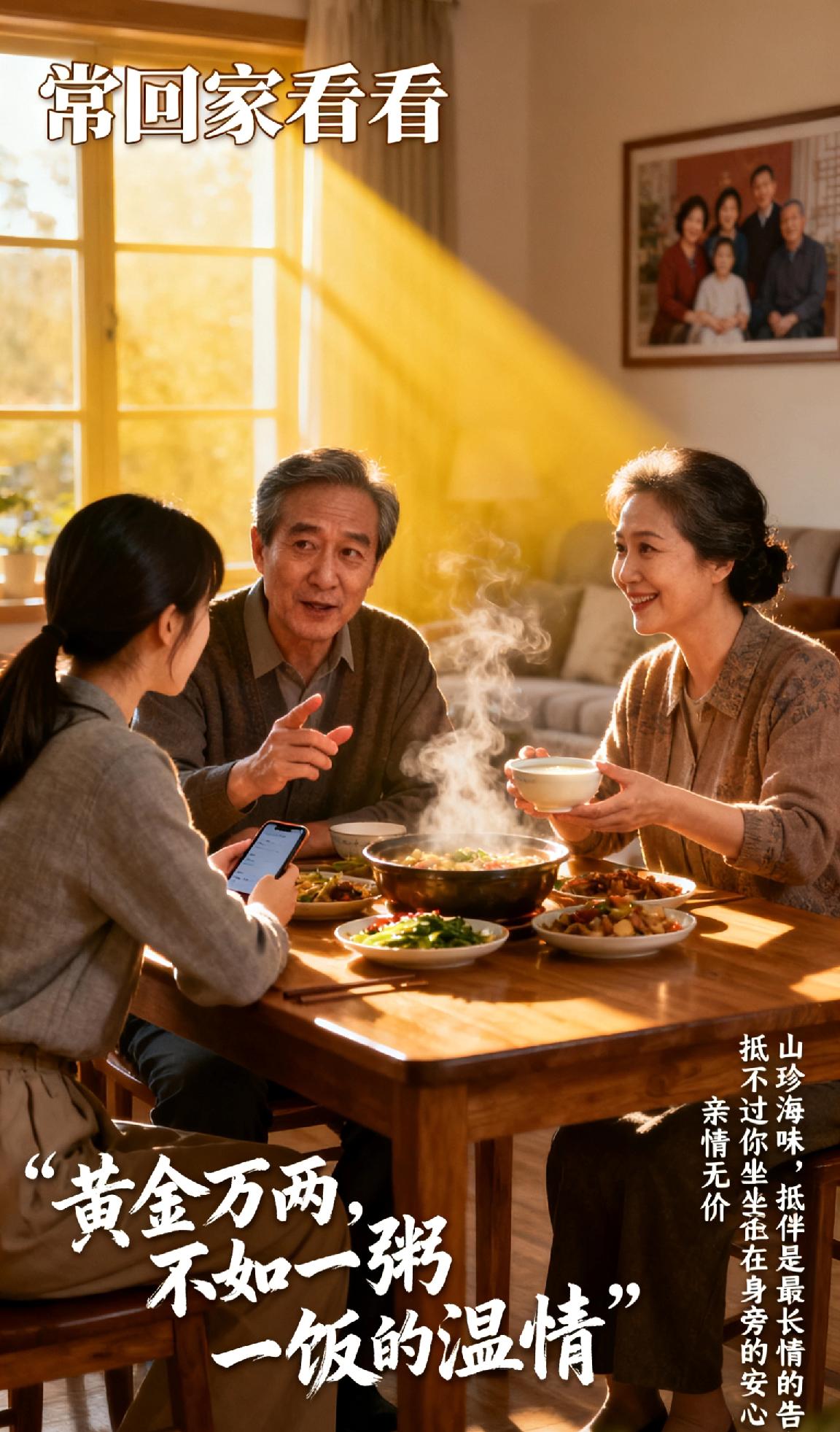 他们要的很简单：
是你放下手机，陪他们唠唠家常的时光；
是你带着微笑，耐心听他们