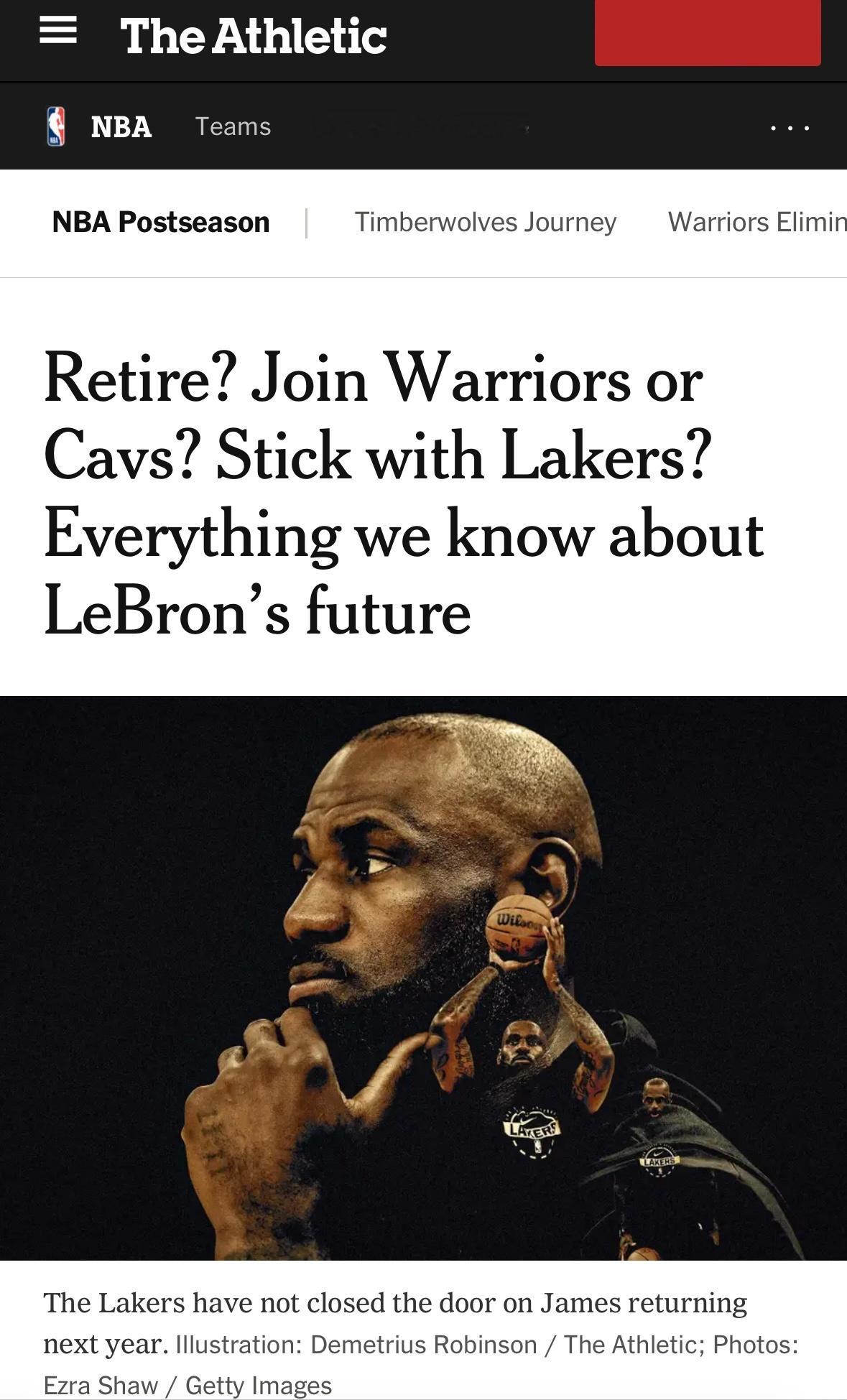 Sam Amick：要求匿名以便畅言的球队与联盟消息源透露，詹姆斯尚未对未来做出