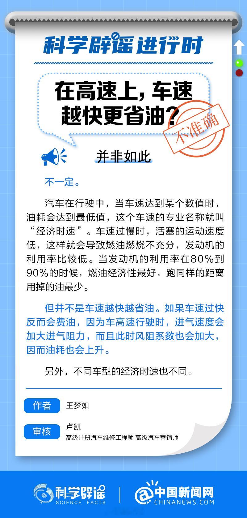 【#过年回家开多少速度最省油#】#科学辟谣进行时#汽车在行驶中，当车速达到某个数
