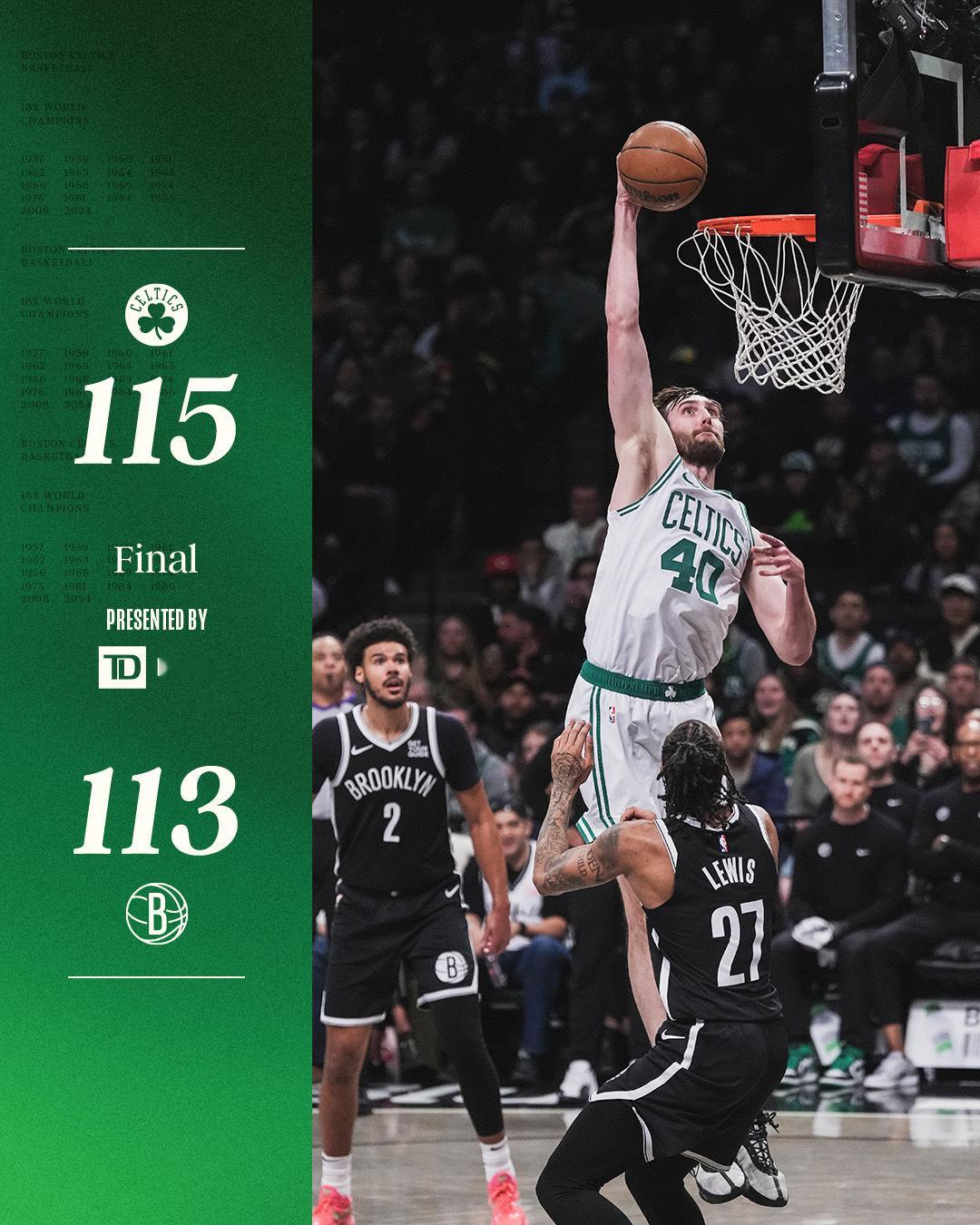 凯尔特人国度 FINAL : Boston Celtics 【 115-113 