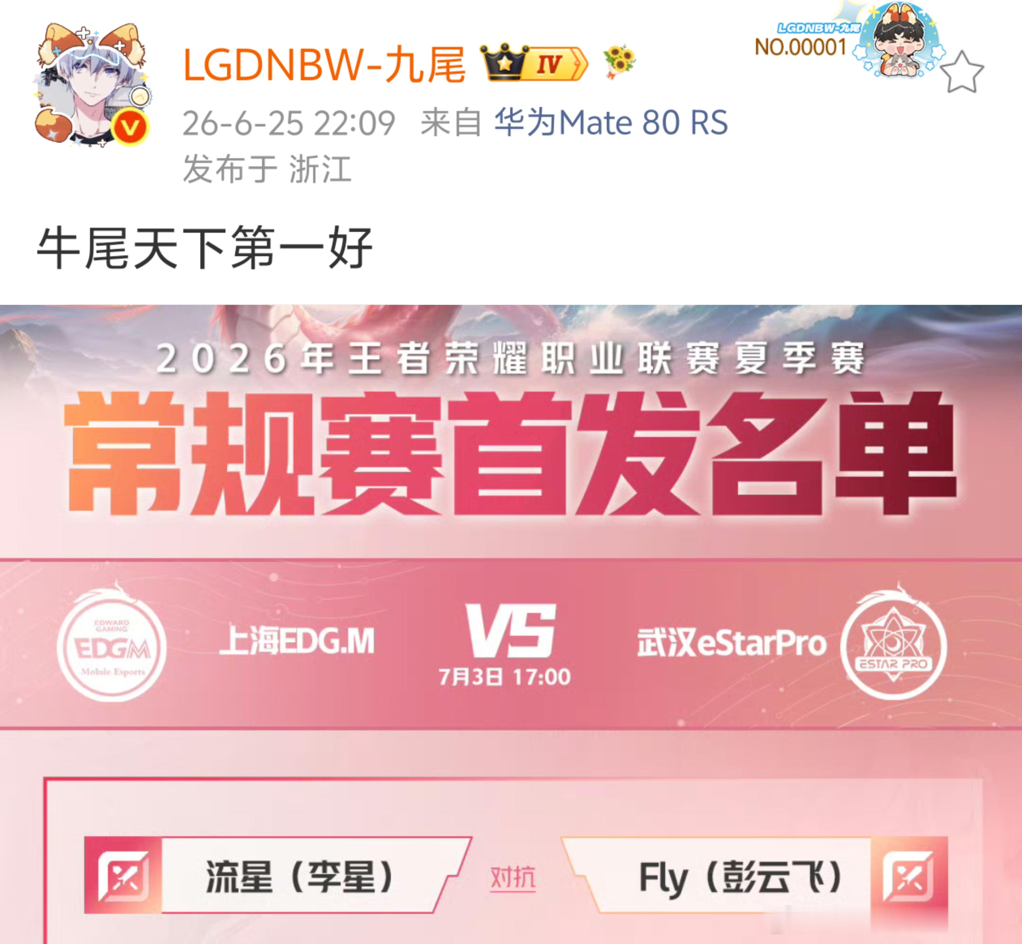 KPLkpl2026kpl夏季赛 九尾归期就这样把fly和钟意的首发打了回来（只