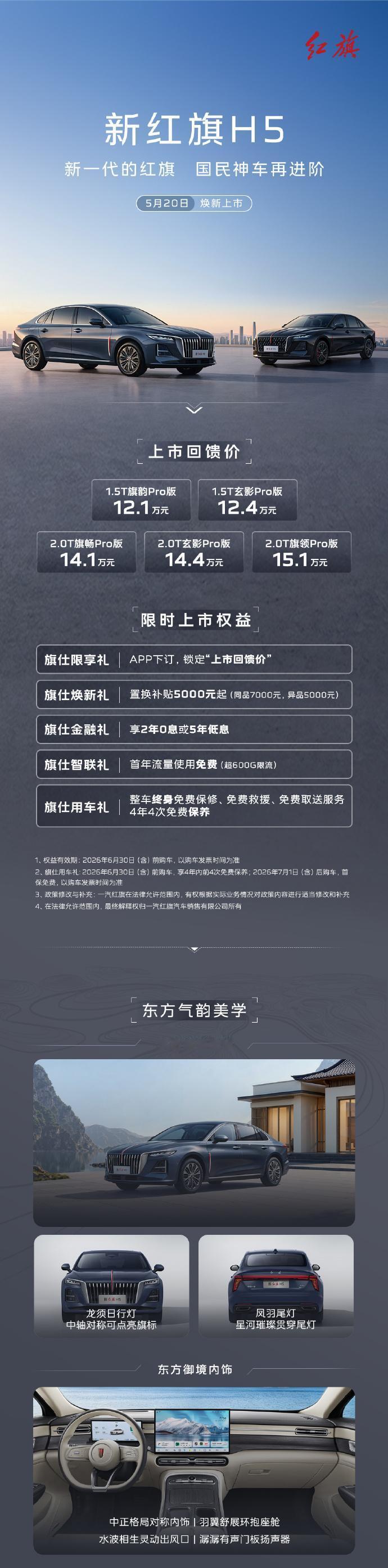 更像H9了！新红旗H5上市，回馈价12.1万元起！