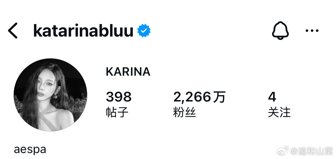 aespa四人ins粉丝数对比柳智敏 2266wGISELLE 1095wWIN