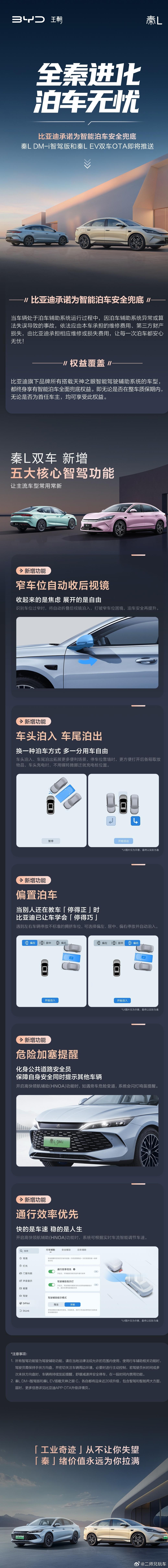 全秦进化 泊车无忧将新增三大泊车辅助+两大行车辅助秦L DM-i智驾版和秦L E