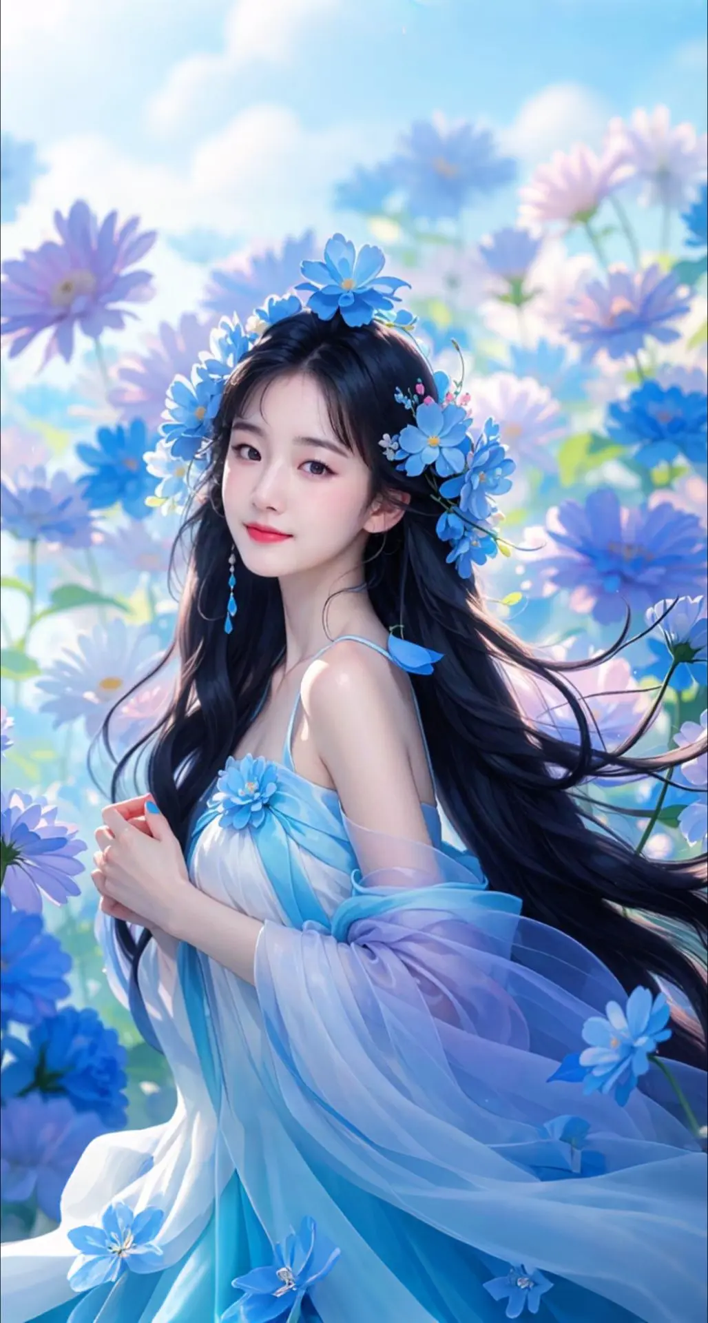 AI扩图 AI蓝白花影舞