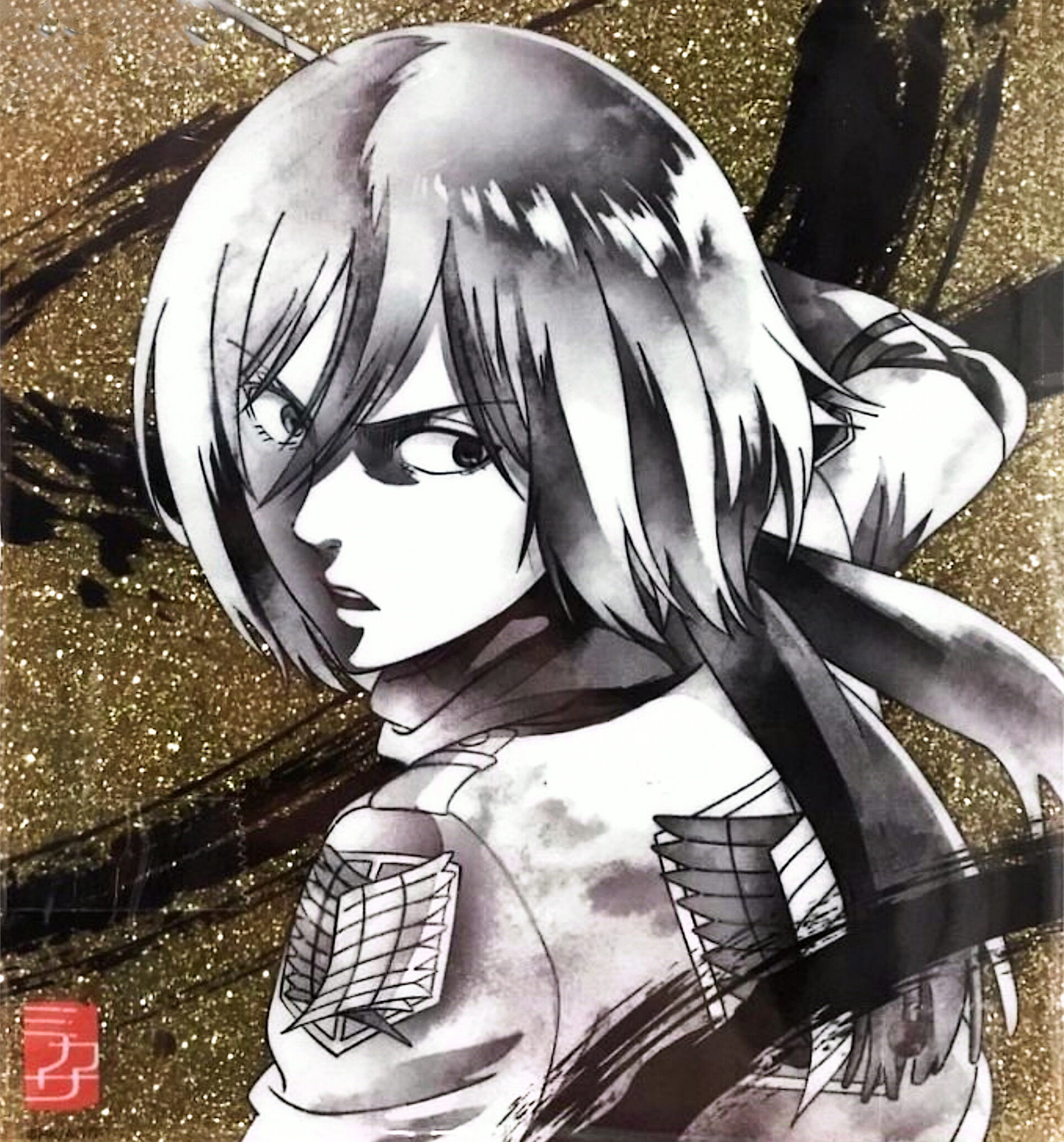 三笠阿克曼  「和」风格的水墨系列≪SUIBOKU≫  眉眼如寒刃锐利的战斗士兵