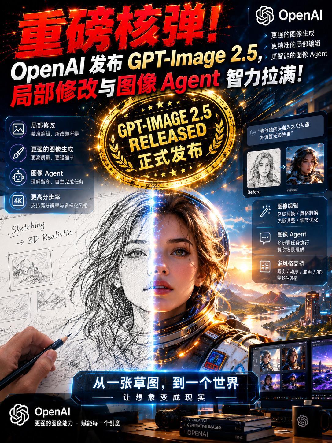 突发GPT-Image 2.5局部精准重绘+草图引导过去生图模型最让人抓狂的就是