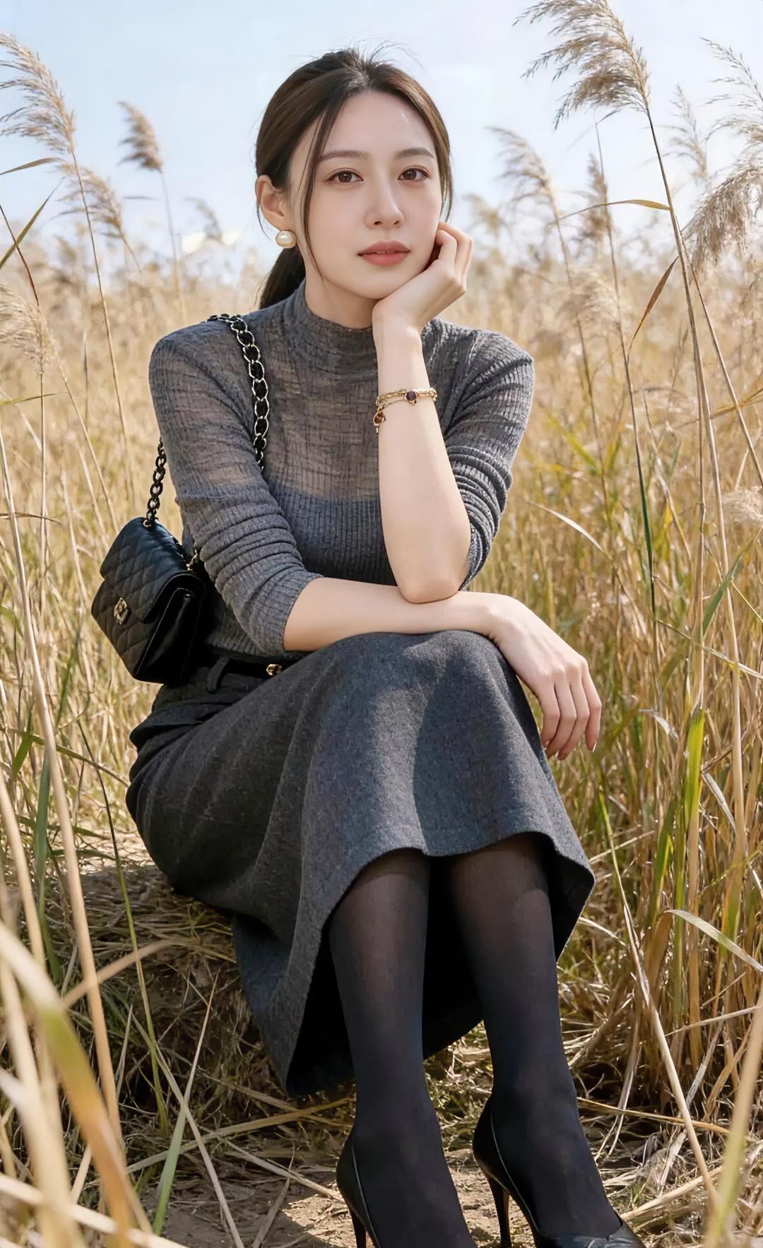 《芦荡秋思》

金秋芦苇，轻拥灰裙静美，

托腮凝眸，温婉漫过风微。

半高领针