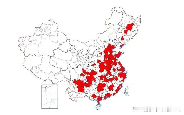 从中国人口最多的100个城市分布图，不难看出河南省几乎全覆盖。
只有三门峡、许昌