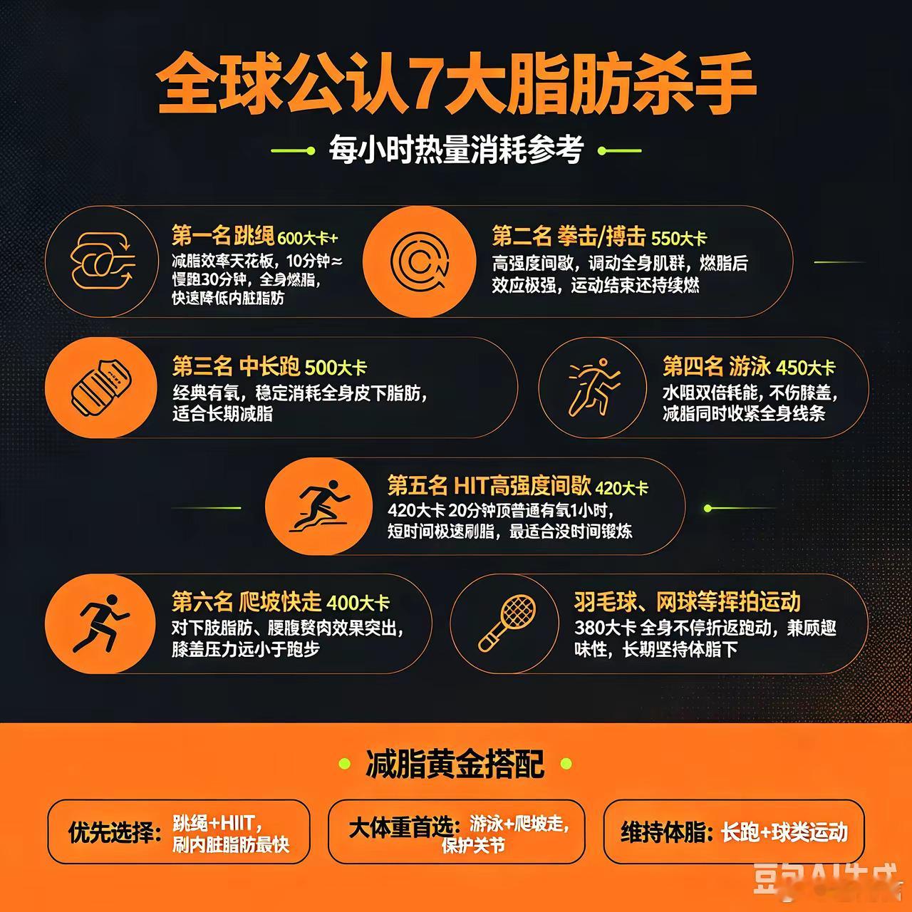 全球公认7大脂肪杀手（每小时热量消耗）第一名：跳绳（600大卡+）减脂效率天花板