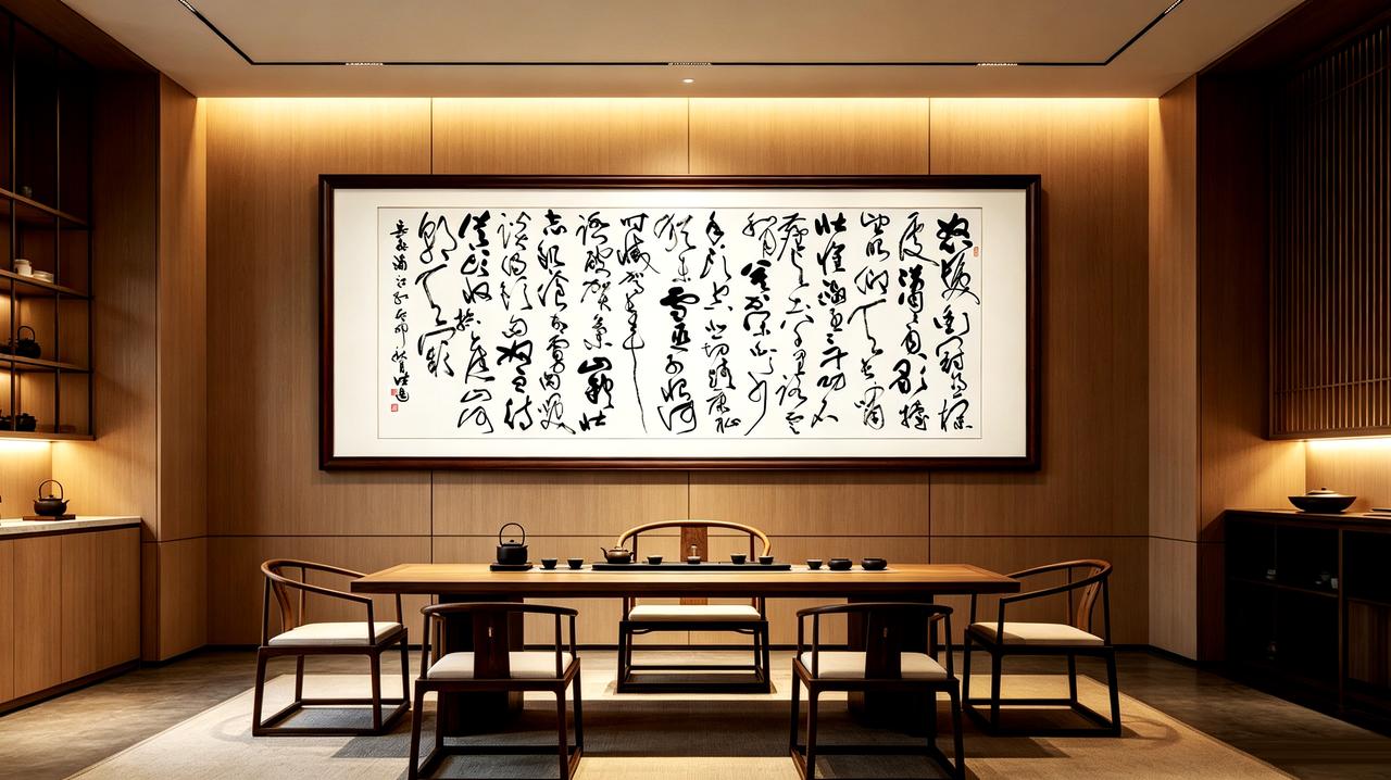 横幅草书岳飞《满江红》
闲坐茶室静心挥毫，以横幅草书书写岳飞千古名篇《满江红》。