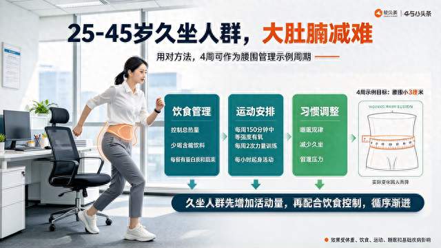 25-45岁久坐人群 大肚腩减难 用对方法4周腰围悄悄小3厘米