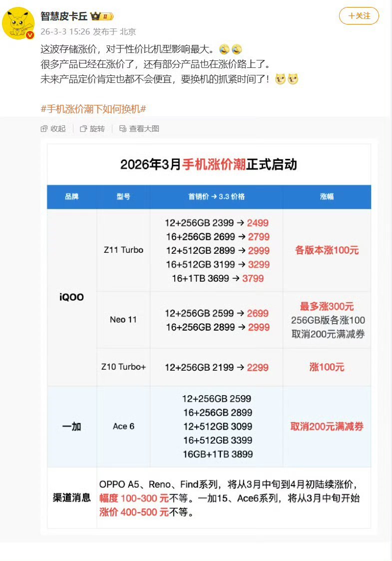 中国有句老话叫“水涨船高”，有原材料、元器件涨价的话，相关产品就跟着涨呗，这不很