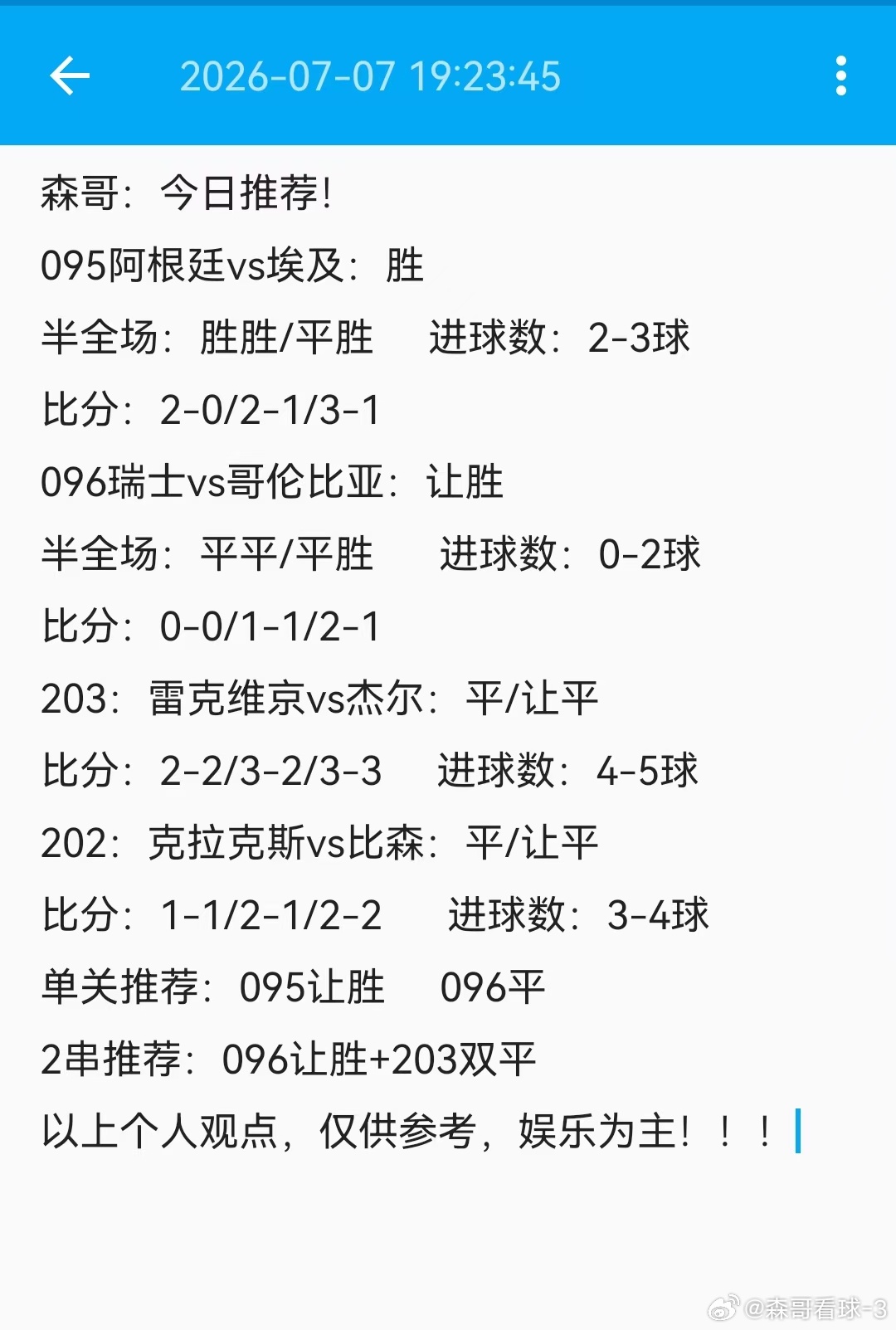 今日足球赛事预测推荐，抄作业啦！美加墨16强：阿根廷vs埃及，瑞士vs哥伦比亚！