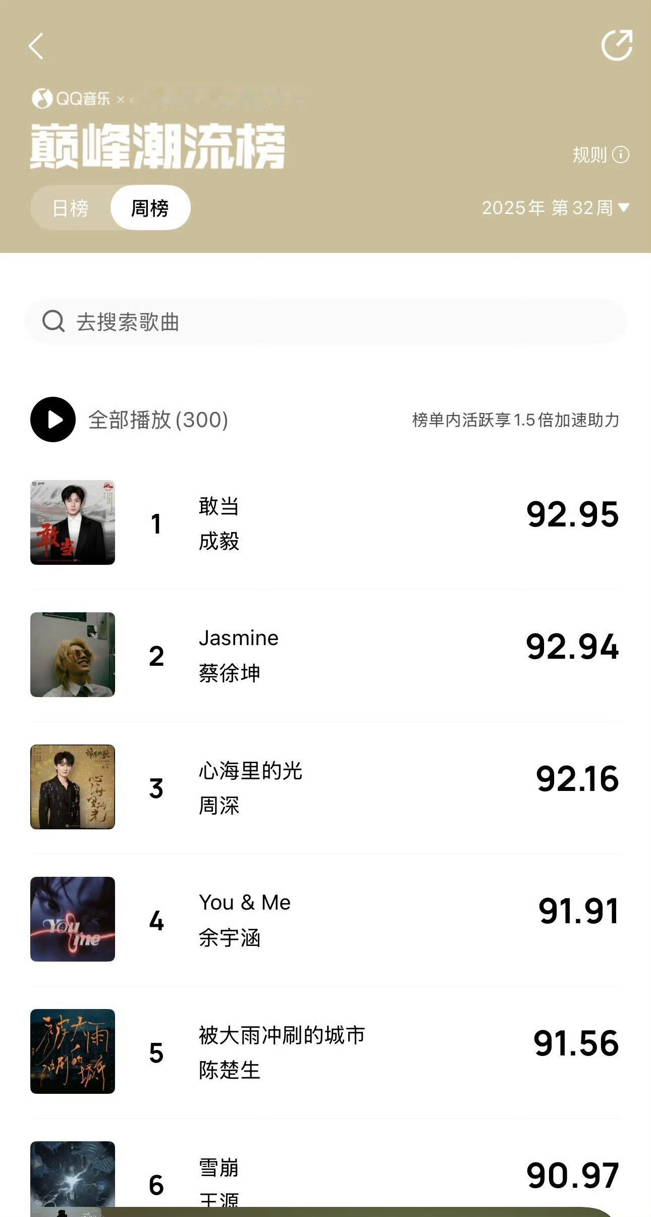 成毅新歌敢当Q音乐🎵巅峰潮流榜周榜第1！成毅值得！ ​​​
