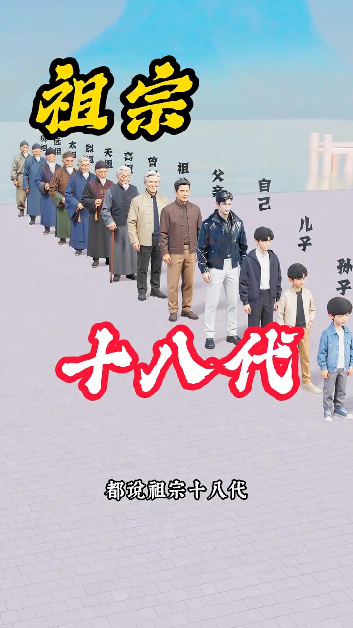 都说祖宗十八代，到底是哪十八代？
·先说上九代。
→首先站在中间的是你往上第一代