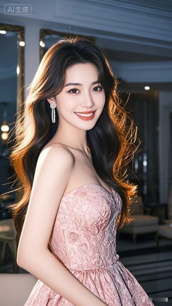 梦幻粉裙少女，优雅动人，宛如童话中的公主。