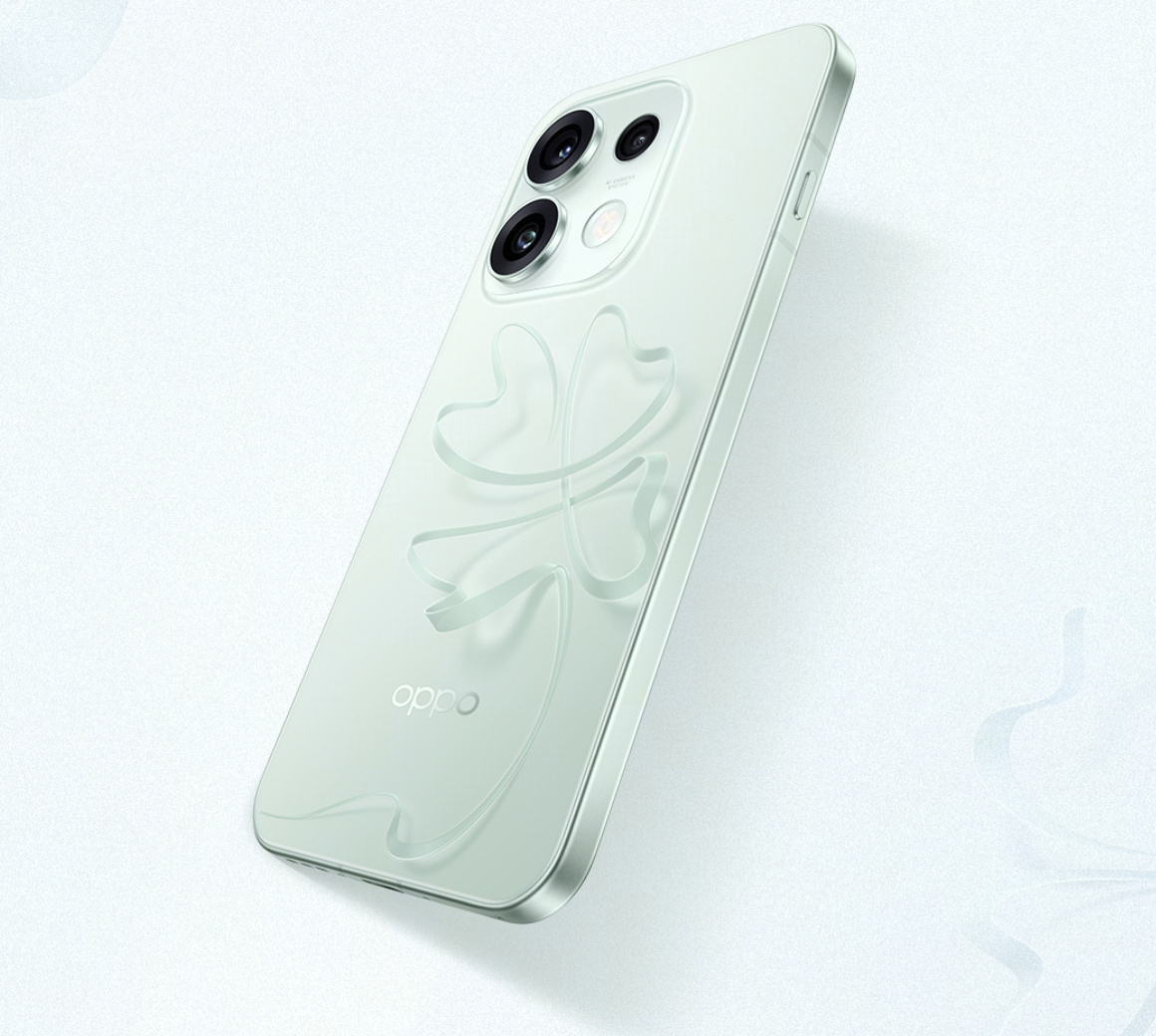 OPPO Reno 16 新配色「半夏青」很小清新，后盖的幸运草像悬浮在上面一样