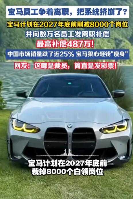 必须离职，因为给的太多了！
宝马推出离职补偿，员工为争抢离职资格竟把系统挤崩。不
