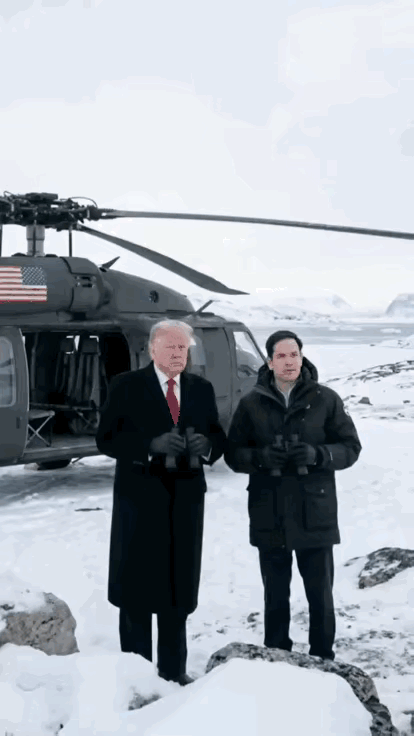 特朗普“吓跑了”？！

网上流转一副动图，特朗普与国务卿卢比奥志在必得踏上格陵兰