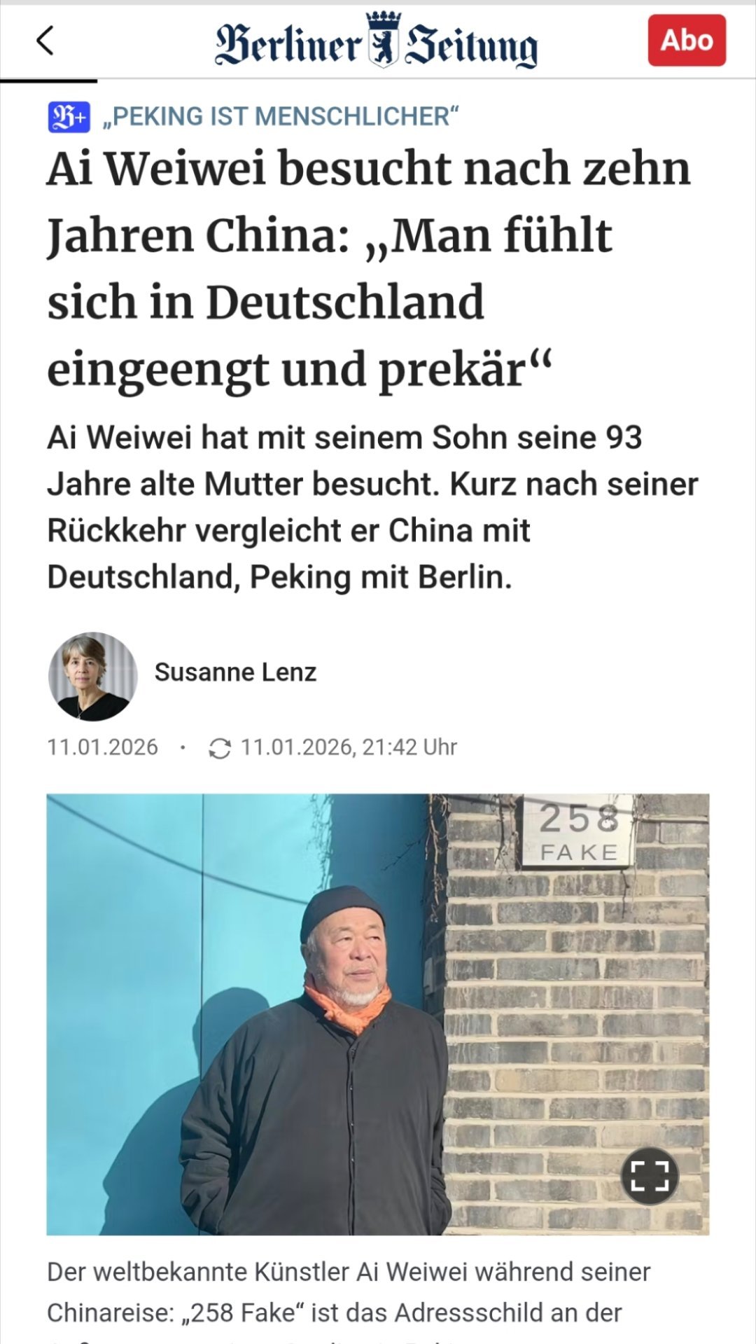 有意思！诗人艾青的著名儿子刚刚回国半个多月。¹ 这个儿子在海外更出名。然后接受了