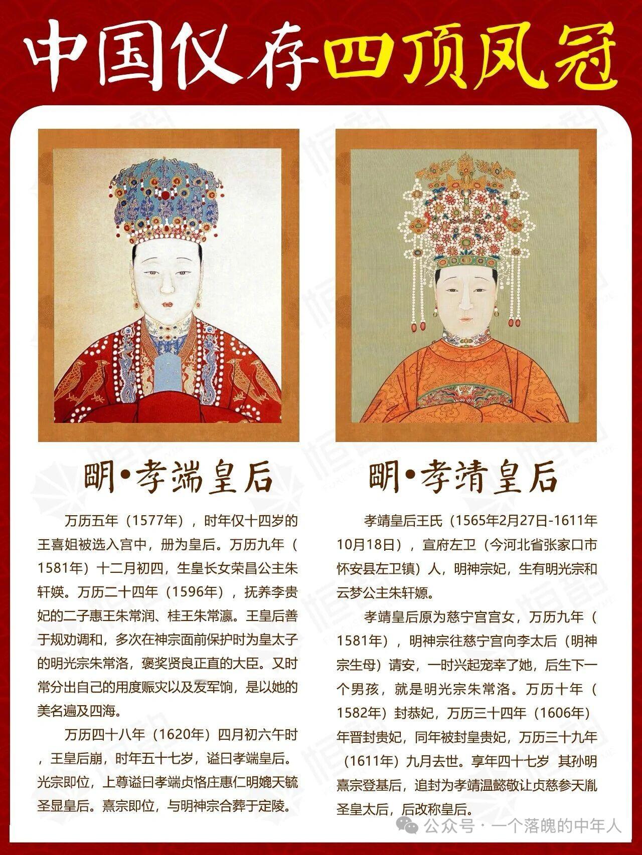 中国历代冠冕——明•四顶皇后凤冠明朝凤冠是皇后受册、谒庙、朝会时戴用的礼冠，中国