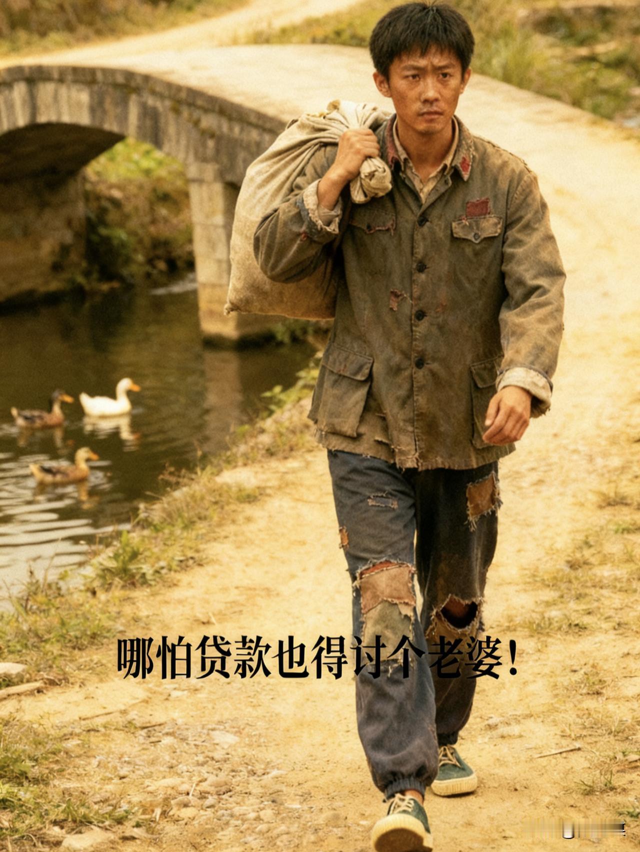 村里一穷哥们突发豪言：



“年前，哪怕是贷款也得讨个老婆回家，总用别人家的也