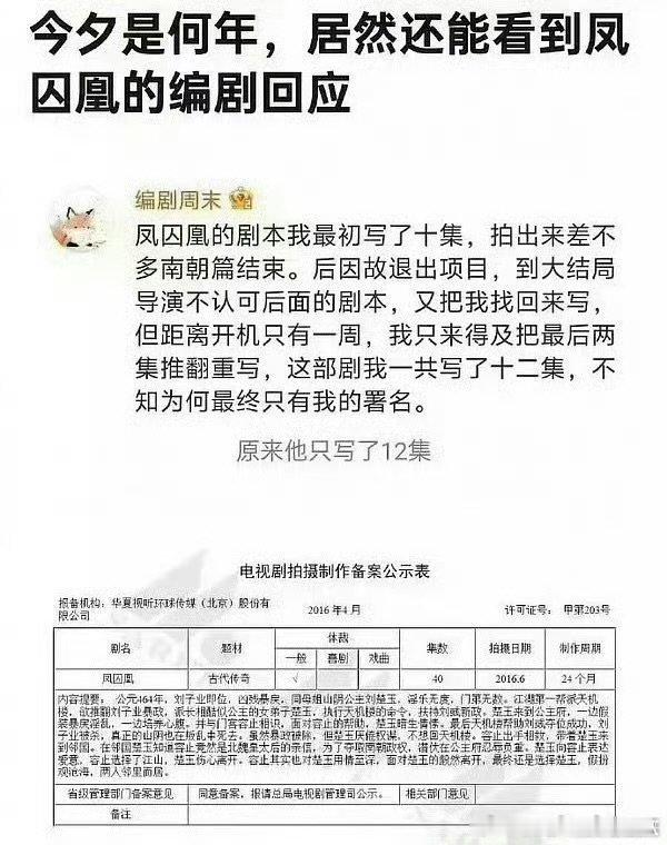 凤囚凰编剧回应剧本署名凤囚凰编剧回应 凤囚凰编剧回应剧本署名，怎么现在出来 