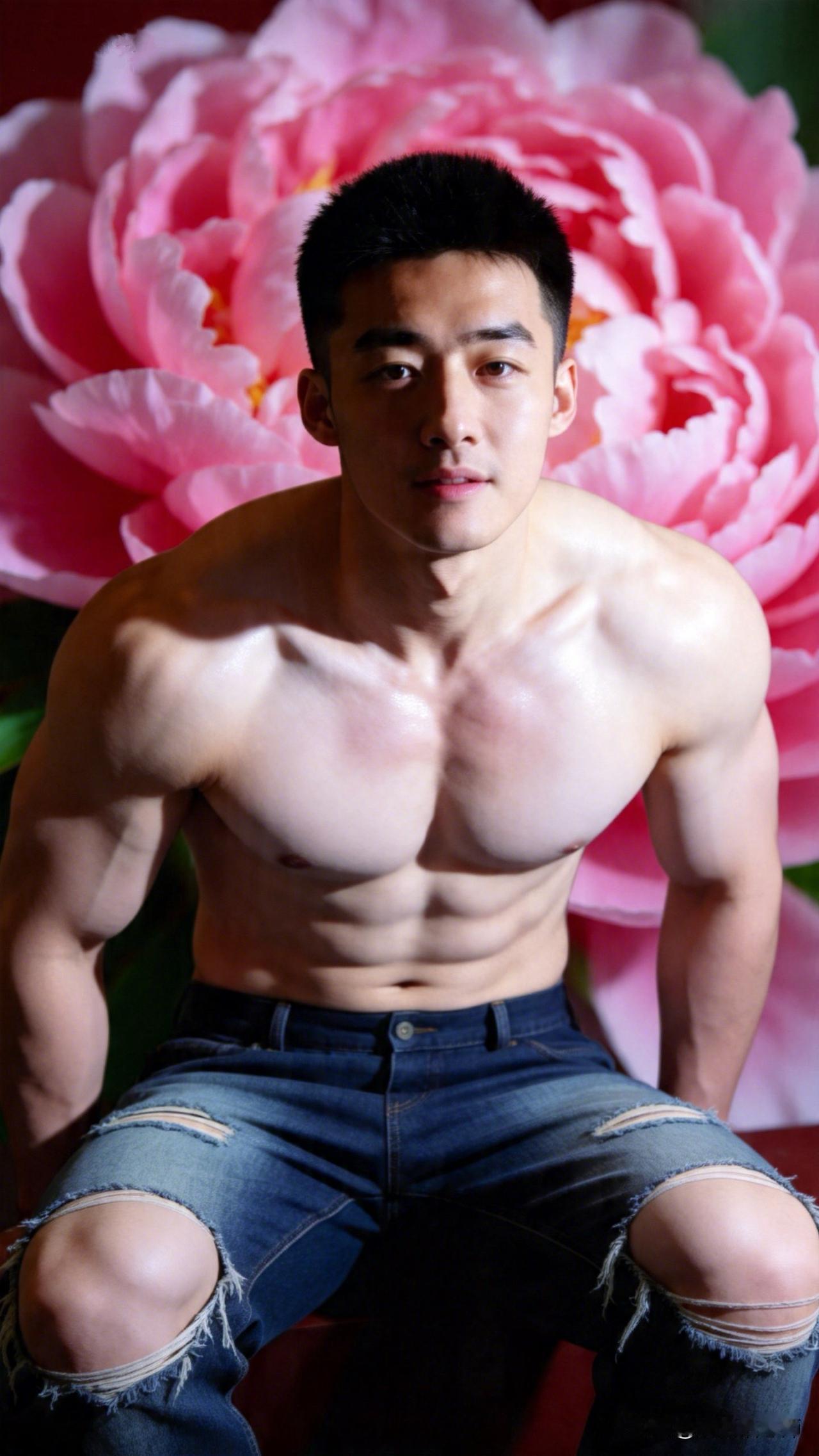 把牡丹做成背景，春天就能保存下来哦记录美好的图片 帅哥 薄肌男孩 男人