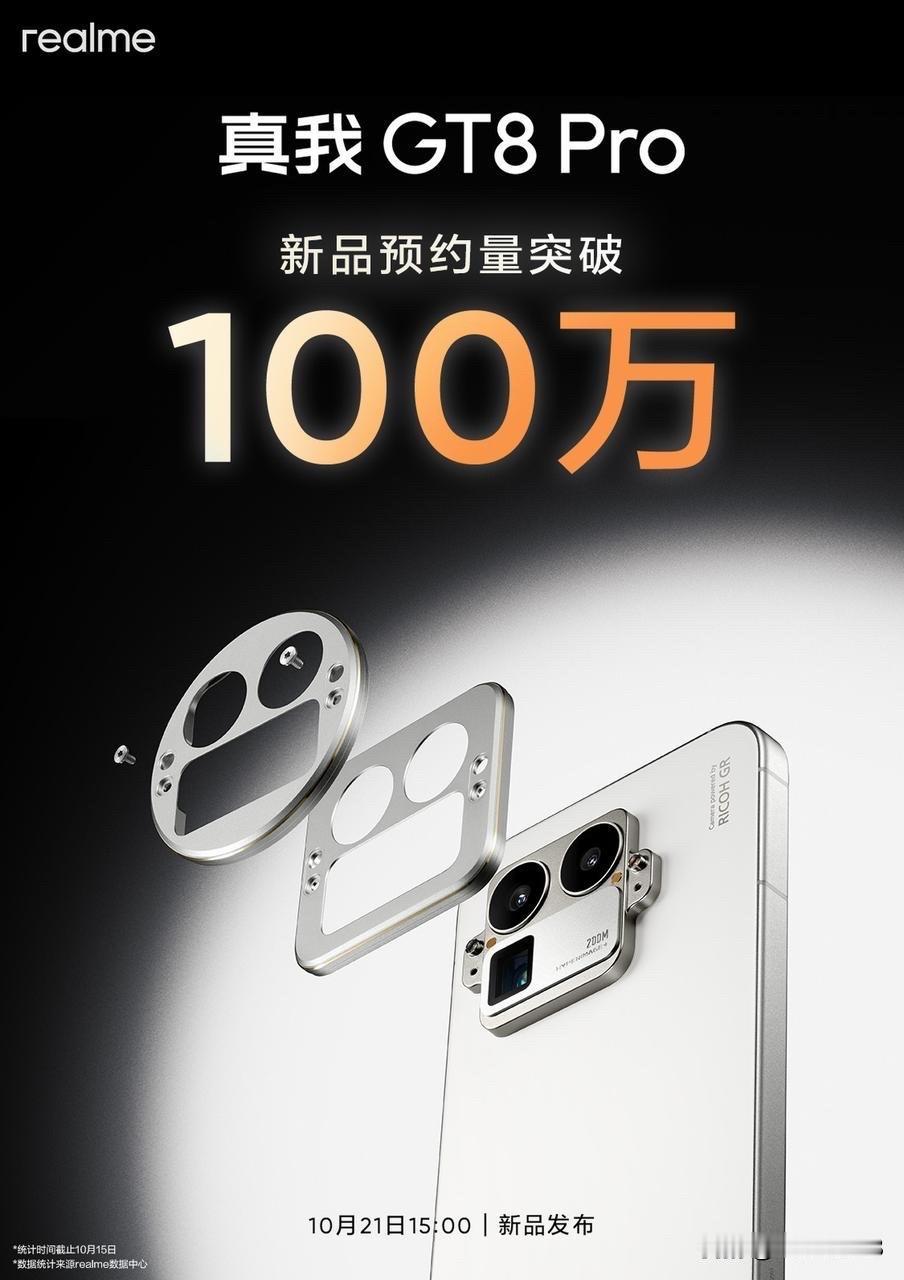 真我 GT8 Pro 新品预约量破 100 万了，这还没算上 GT8 标准版，理