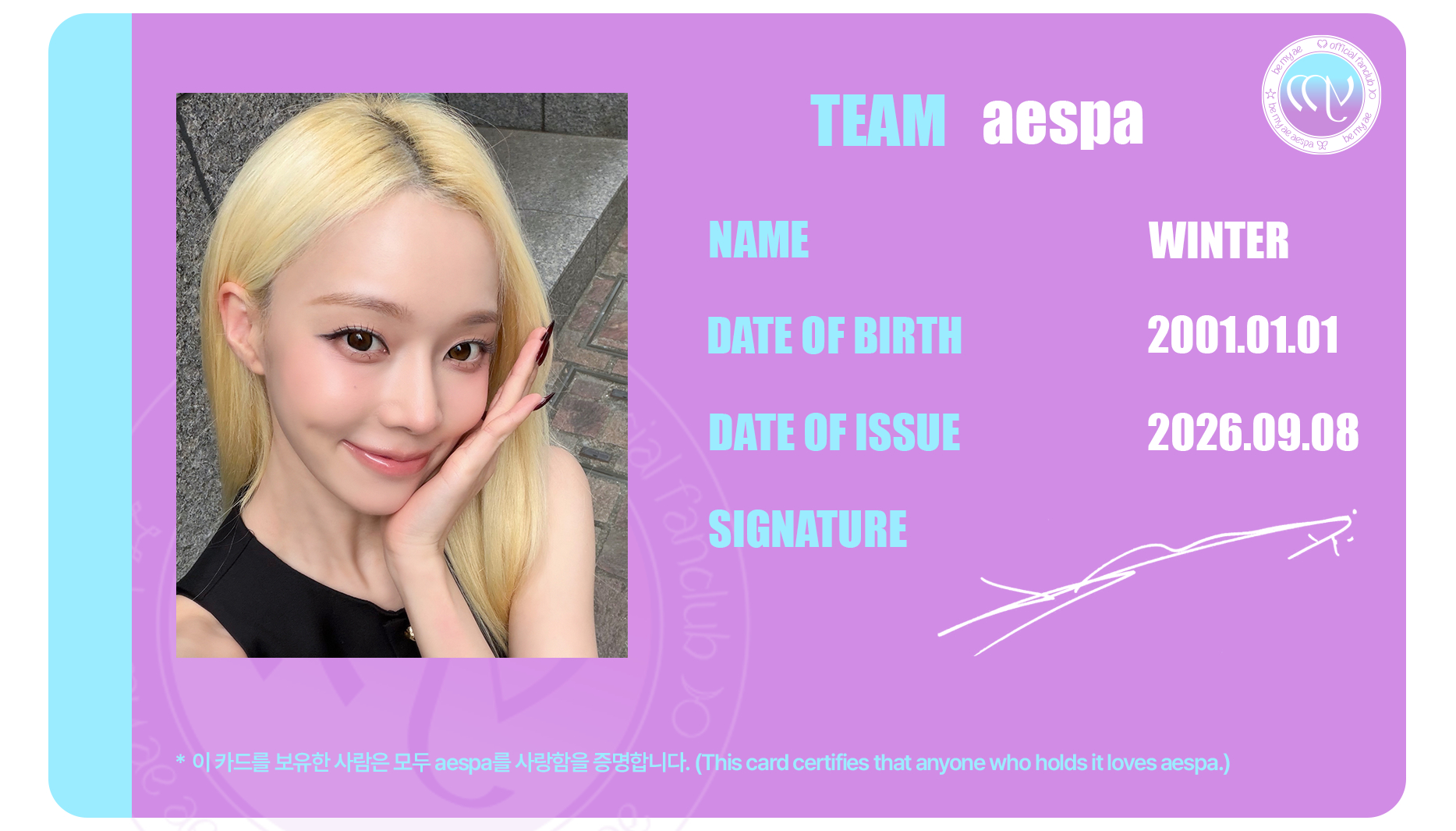 TEAM aespaNAME WINTERDATE OF BIRTH  2001