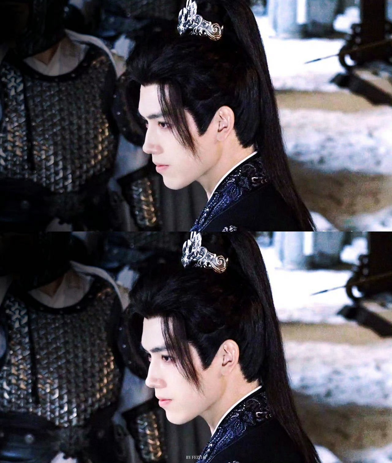 陈飞宇拉弓神图有了《白日提灯》段胥拉弓名场面，陈飞宇一身银甲身姿挺拔，少年将军气