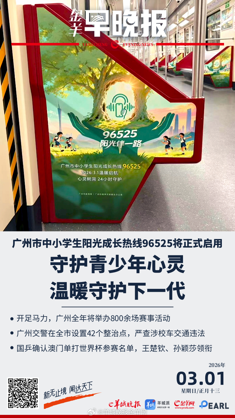 #金羊早晚报# 守护青少年心灵！广州市中小学生阳光成长热线96525上线；202