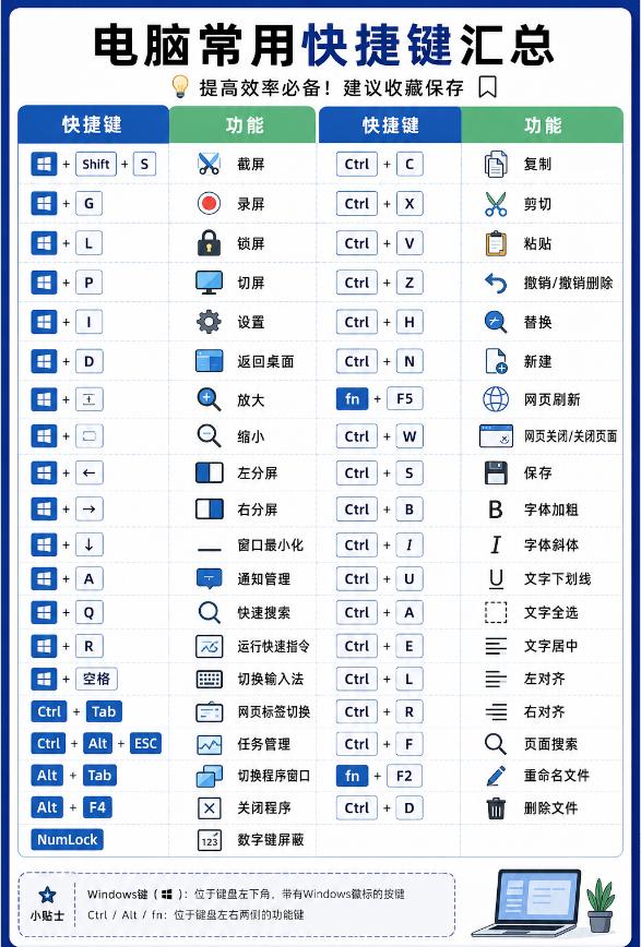 电脑常用快捷键汇总