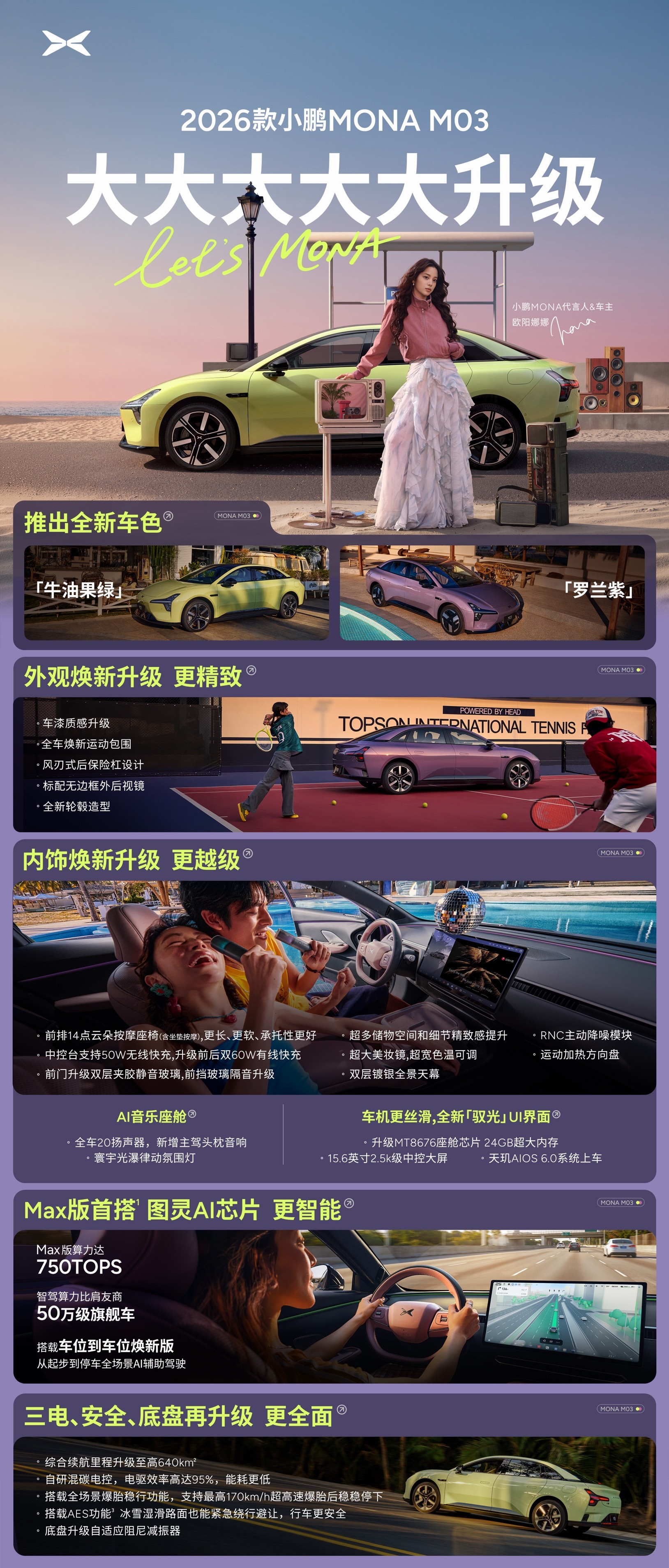 大爆款升级了，一起来看看2026款小鹏MONA M03：✅ 全新车色「罗兰紫」「