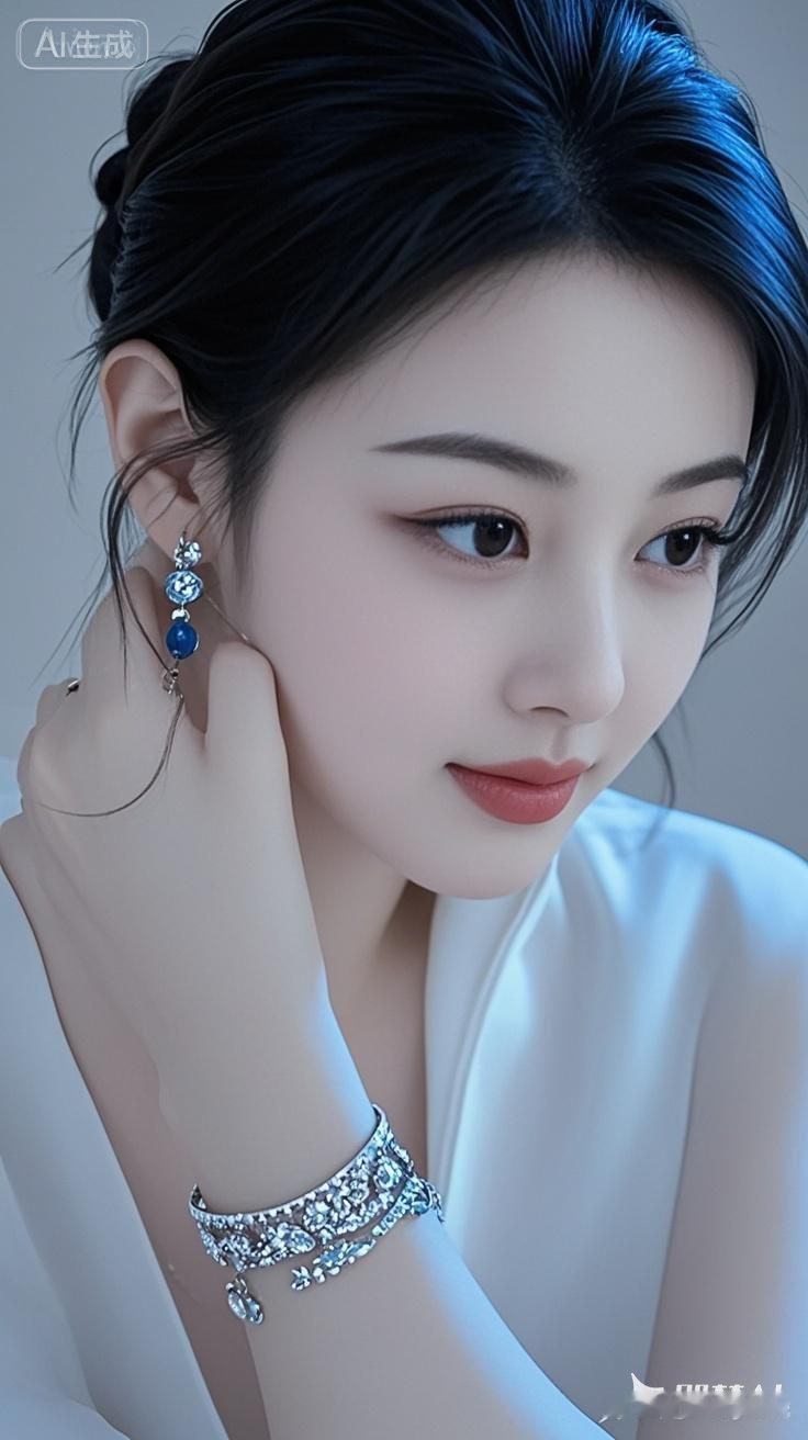 今年冬天的不同一位年轻漂亮的美女，身穿时尚棉麻雪纺衫，戴着耳环、项链和精质手链，