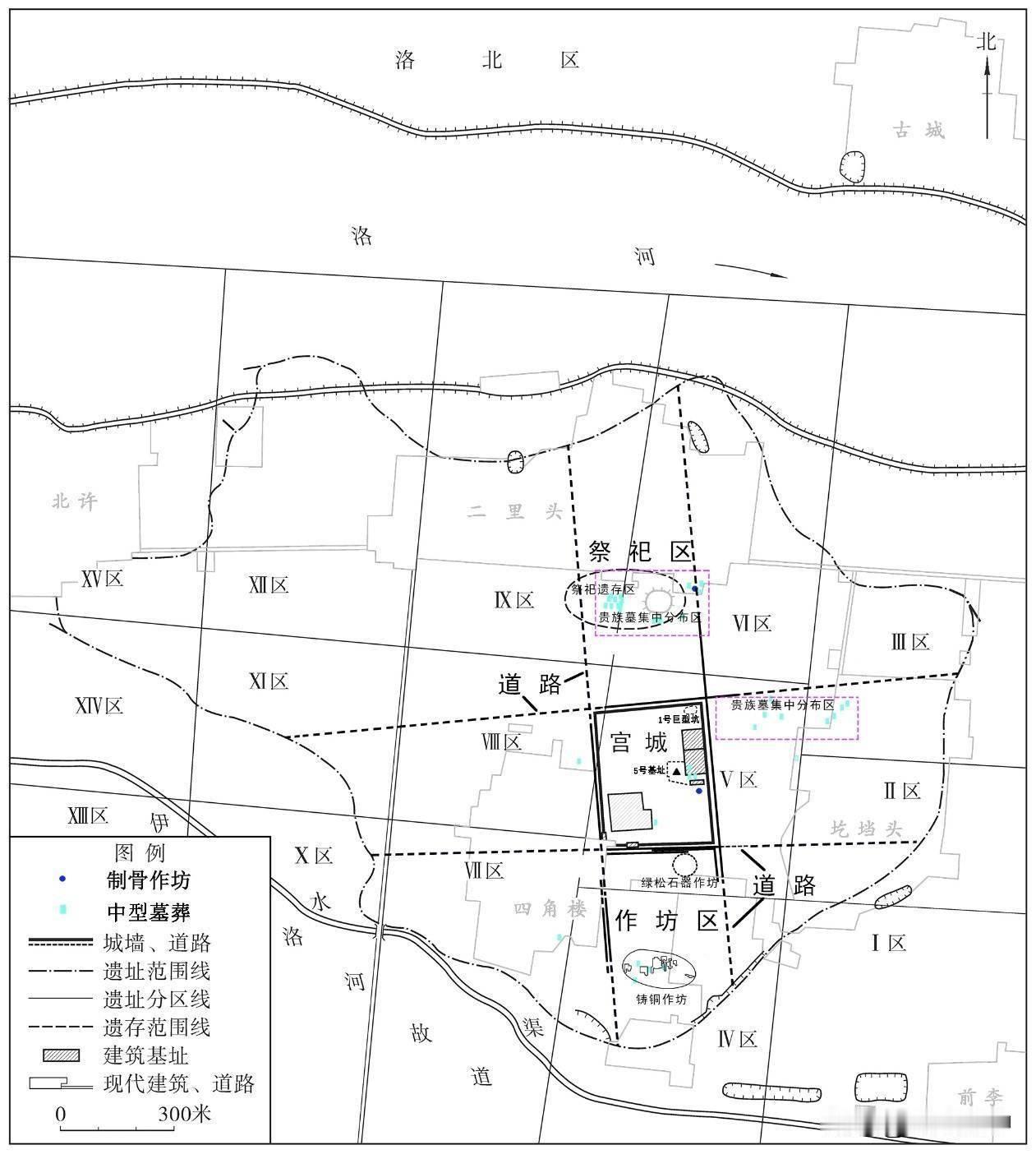 中国历代都城平面图一览：
1.夏都二里头遗址
2.商都遗址（郑州商城）
3.商都