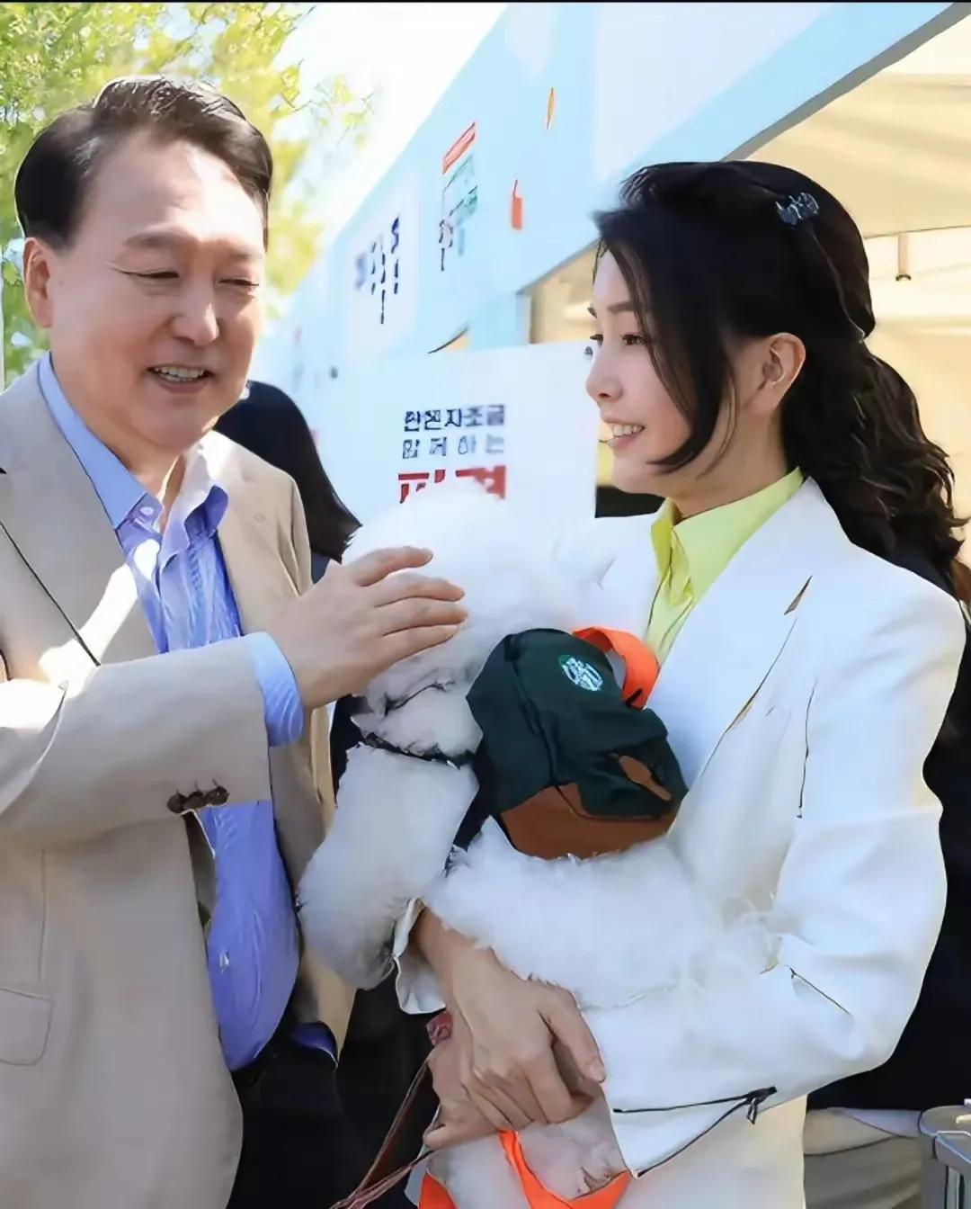 尹锡悦夫妇没有孩子，所以他们养了很多宠物狗，这些小狗有福了，睡觉都被他们抱着。