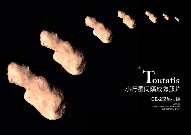 我国探测器拍摄的小行星图1：嫦娥二号2012年拍摄的“图塔蒂斯”图2：天问二号2