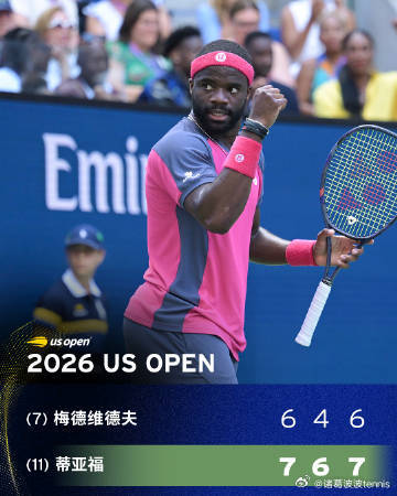 蒂亚福北美状态依然火热美网2026 男单第四轮蒂亚福7-6(1)/6-4/7-6