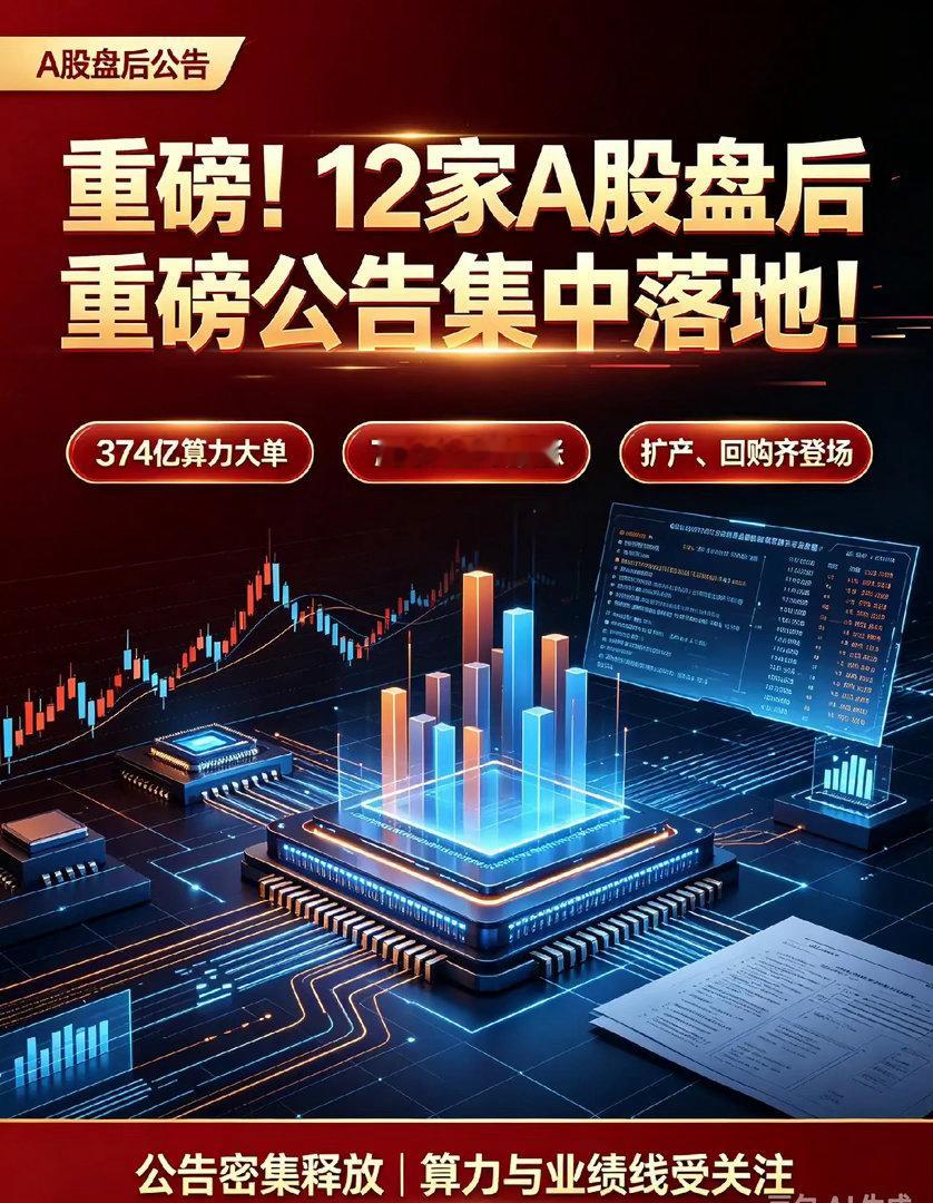 重磅！12家A股盘后重磅公告集中落地！374亿算力大单+750%业绩暴涨，扩产、
