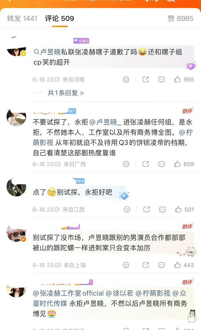 卢昱晓 刺棠只是传了一个瓜，卢昱晓就被张凌赫芬丝贴脸入码，说了好多难听的话，我汼